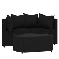 Thumbnail for 3-tlg. Garten-Lounge-Set mit Kissen Schwarz Poly Rattan