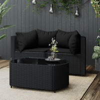 Thumbnail for 3-tlg. Garten-Lounge-Set mit Kissen Schwarz Poly Rattan