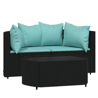 Thumbnail for 3-tlg. Garten-Lounge-Set mit Kissen Schwarz Poly Rattan