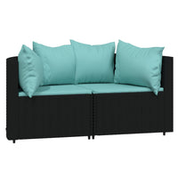 Thumbnail for 3-tlg. Garten-Lounge-Set mit Kissen Schwarz Poly Rattan
