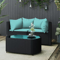 Thumbnail for 3-tlg. Garten-Lounge-Set mit Kissen Schwarz Poly Rattan