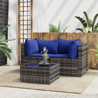 Thumbnail for 3-tlg. Garten-Lounge-Set mit Kissen Grau Poly Rattan