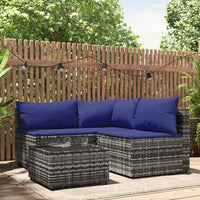 Thumbnail for 4-tlg. Garten-Lounge-Set mit Kissen Grau Poly Rattan