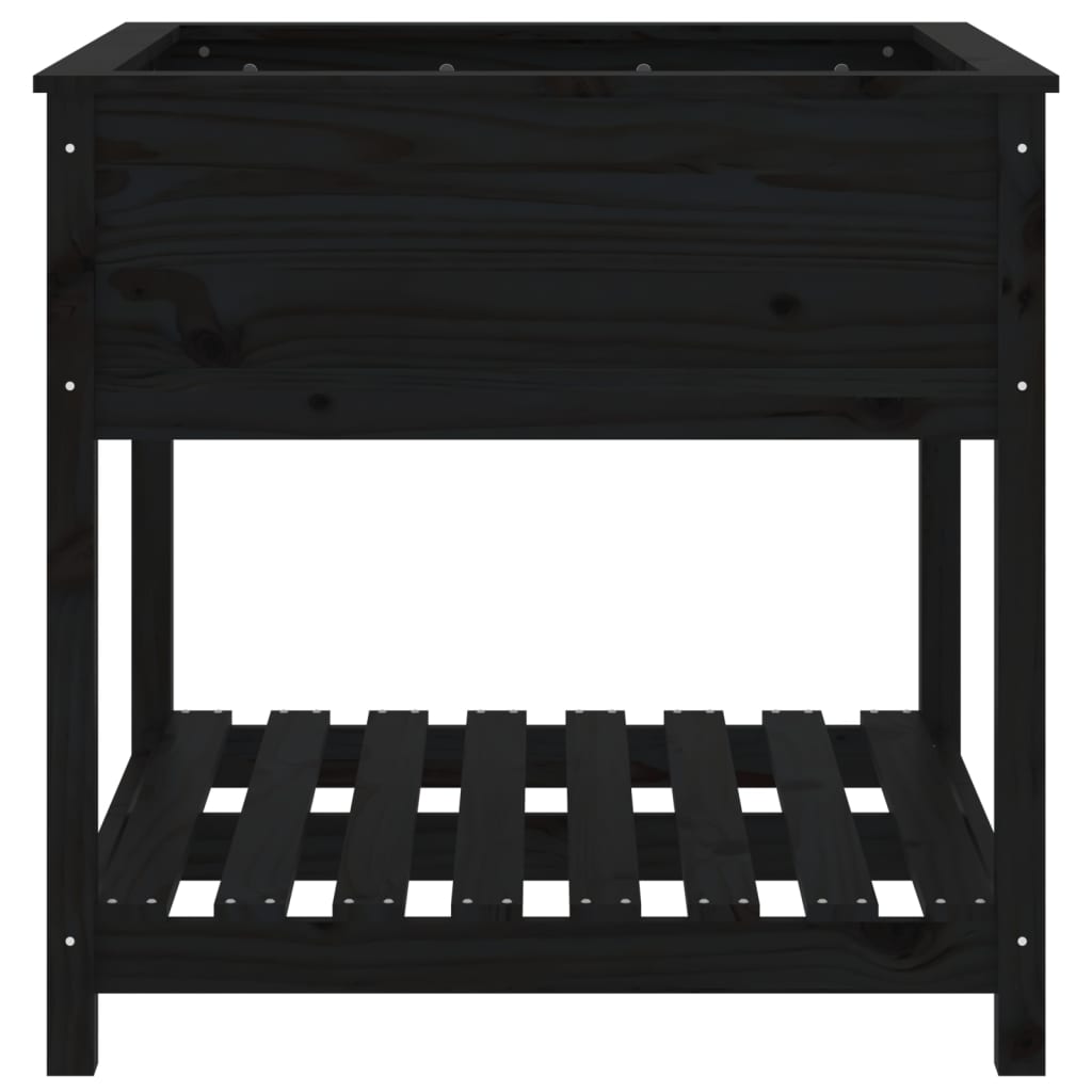 Pflanzkübel mit Ablage Schwarz 82,5x82,5x81cm Massivholz Kiefer