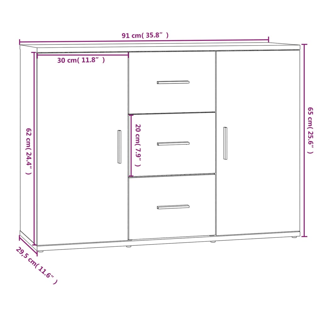Sideboard Braun Eichen-Optik 91x29,5x65 cm Holzwerkstoff