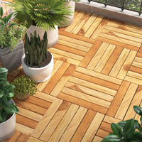 Thumbnail for Terrassenfliesen 10 Stk. 30x30 cm Massivholz Teak Vertikal