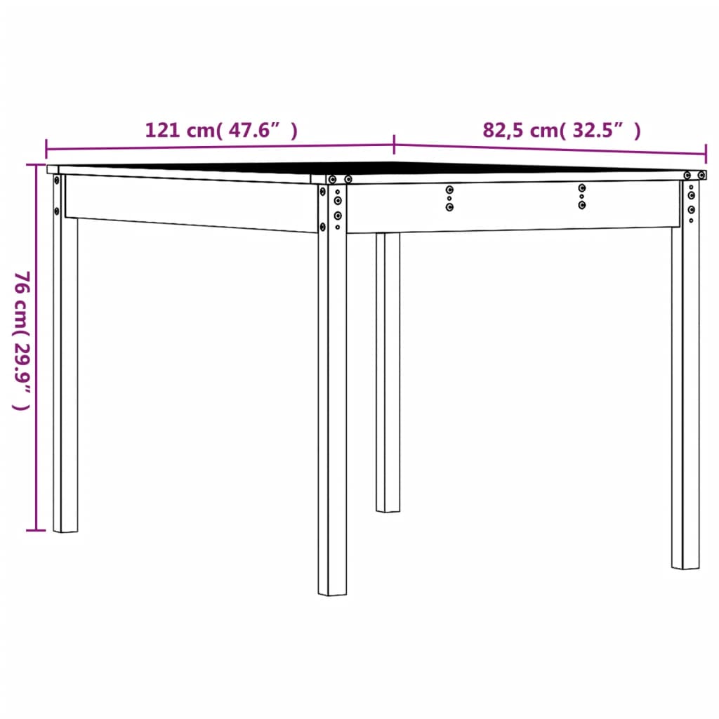 Gartentisch Honigbraun 121x82,5x76 cm Massivholz Kiefer