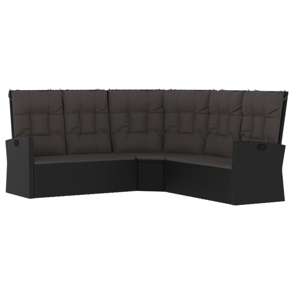 2-tlg. Garten-Lounge-Set mit Kissen Schwarz Poly Rattan