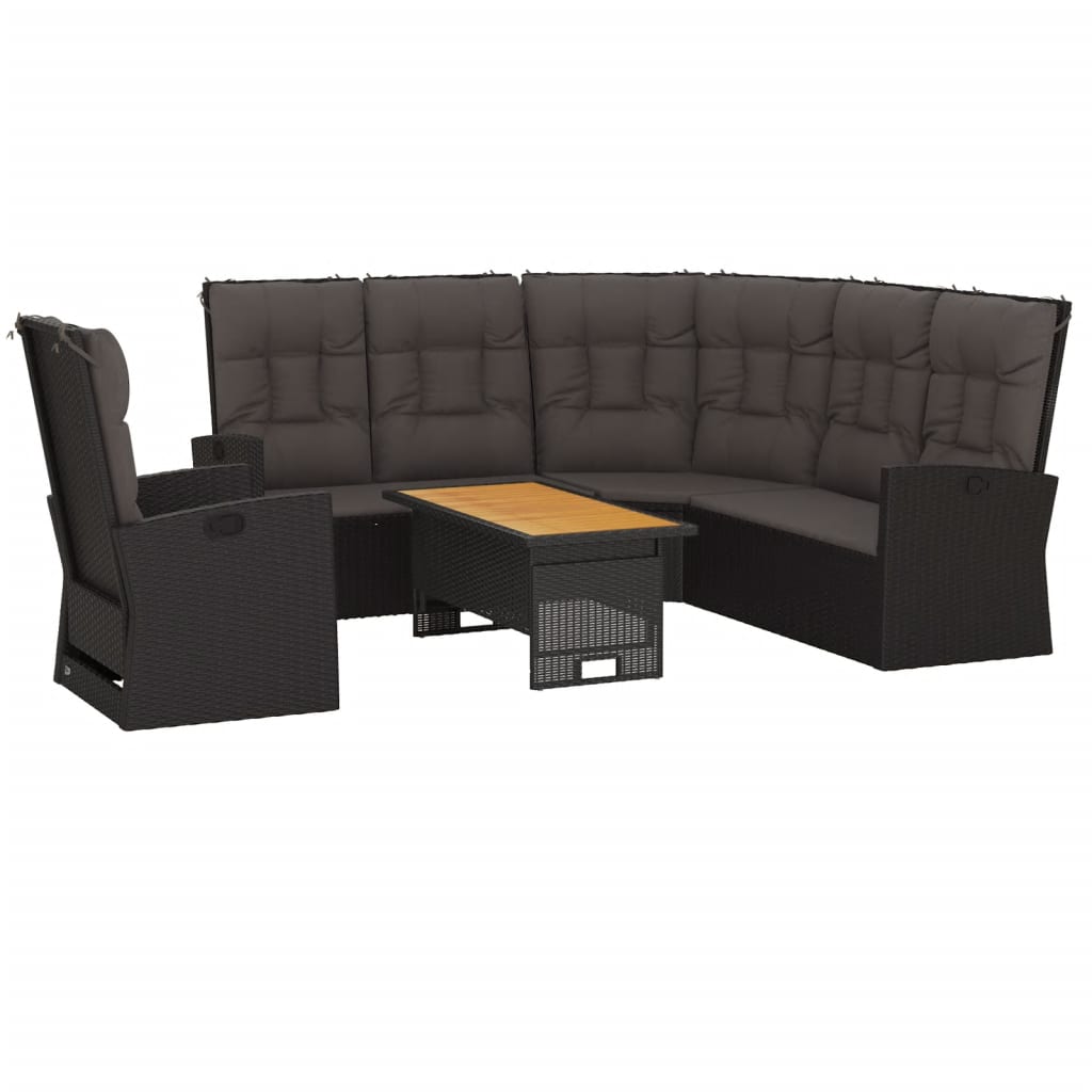 3-tlg. Garten-Lounge-Set mit Kissen Schwarz Poly Rattan