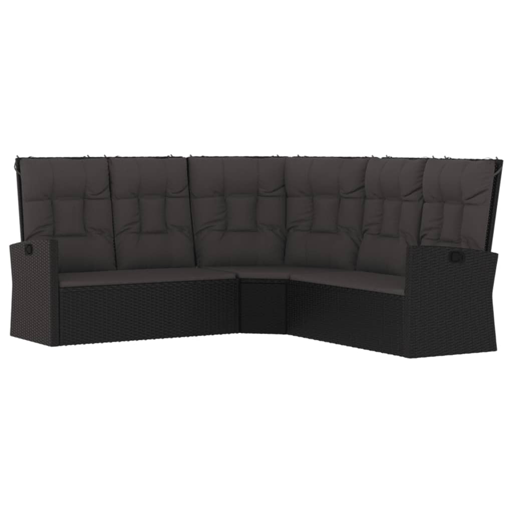 3-tlg. Garten-Lounge-Set mit Kissen Schwarz Poly Rattan