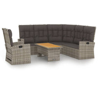 Thumbnail for 3-tlg. Garten-Lounge-Set mit Kissen Grau Poly Rattan