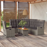 Thumbnail for 3-tlg. Garten-Lounge-Set mit Kissen Grau Poly Rattan