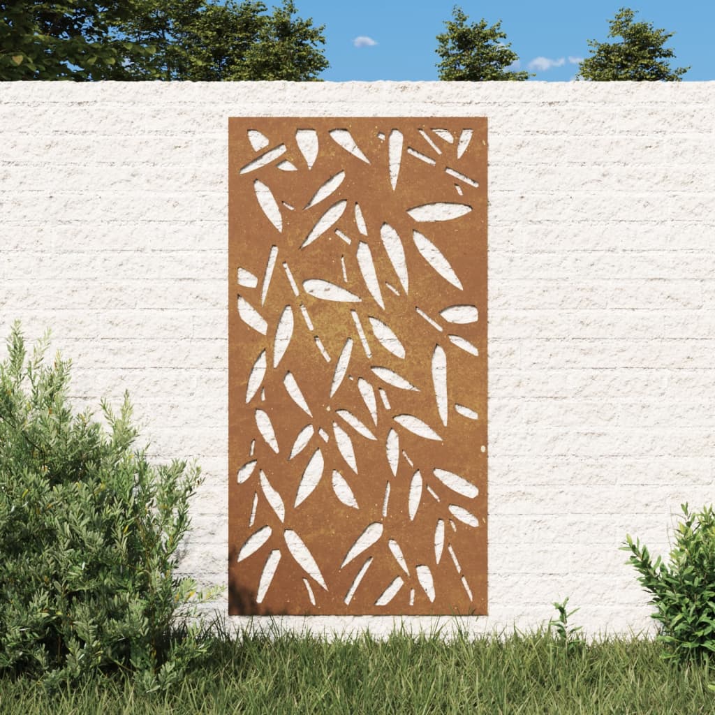 Garten-Wanddeko 105x55 cm Cortenstahl Bambusblatt-Design