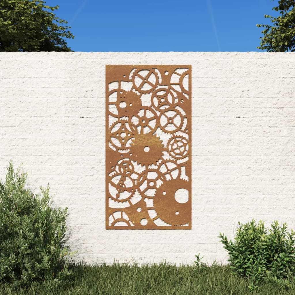 Garten-Wanddeko 105x55 cm Cortenstahl Zahnrad-Design