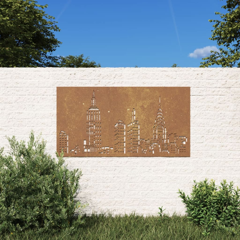 Garten-Wanddeko 105x55 cm Cortenstahl Skyline-Design – haus-und-gartenwelt24