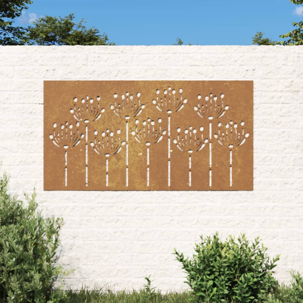 Garten-Wanddeko 105x55 cm Cortenstahl Blumen-Design