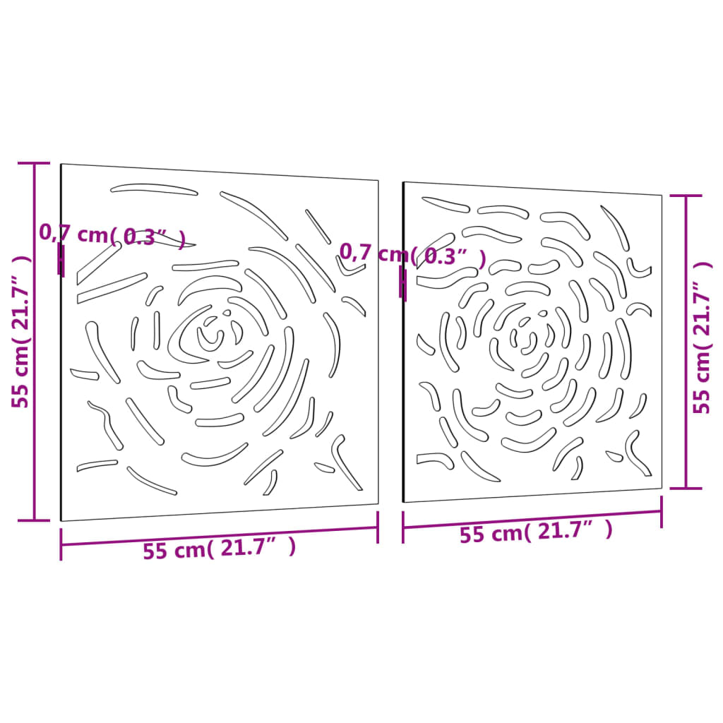 2-tlg. Garten-Wanddeko 55x55 cm Cortenstahl Rosen-Design