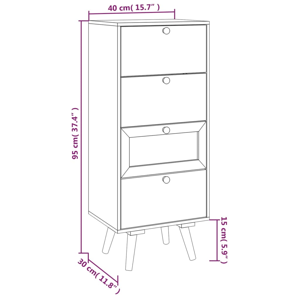 Highboard mit Schubladen 40x30x95 cm Holzwerkstoff