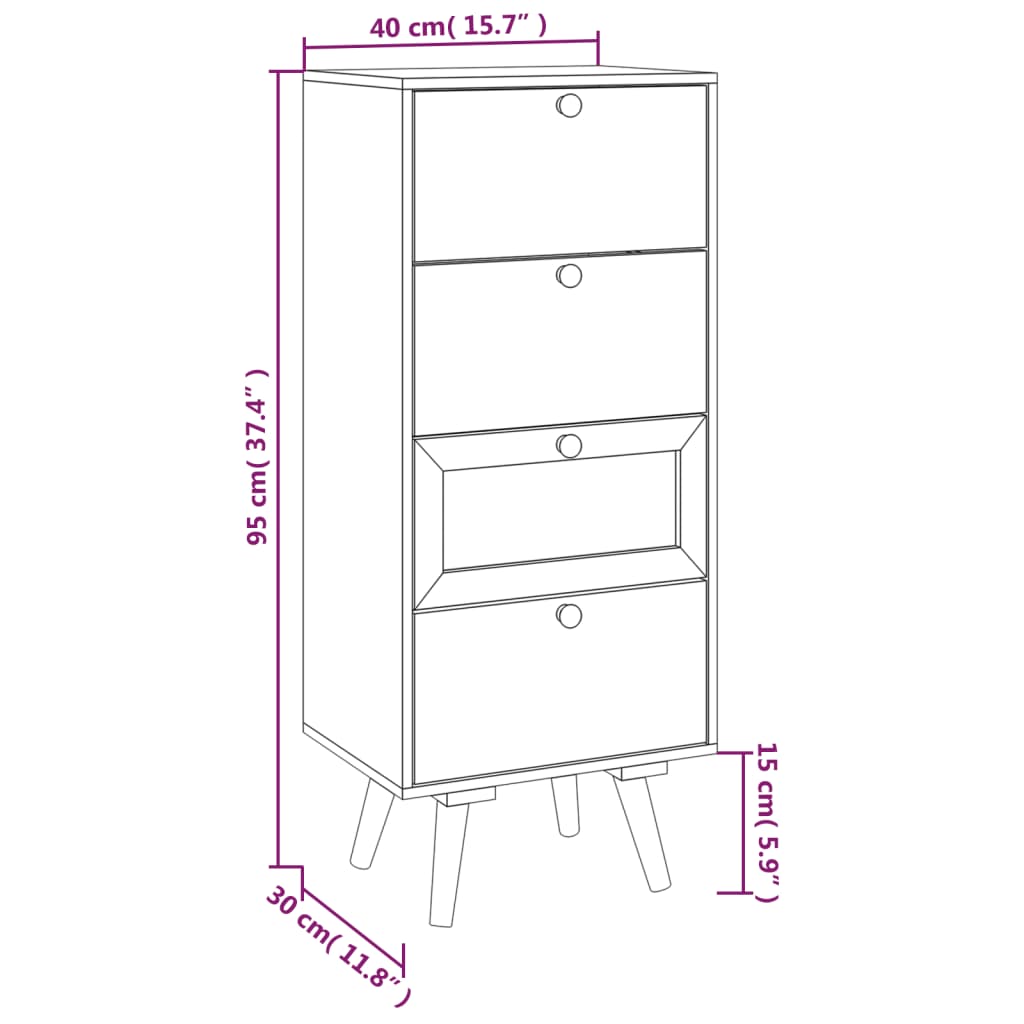 Highboard mit Schubladen 40x30x95 cm Holzwerkstoff