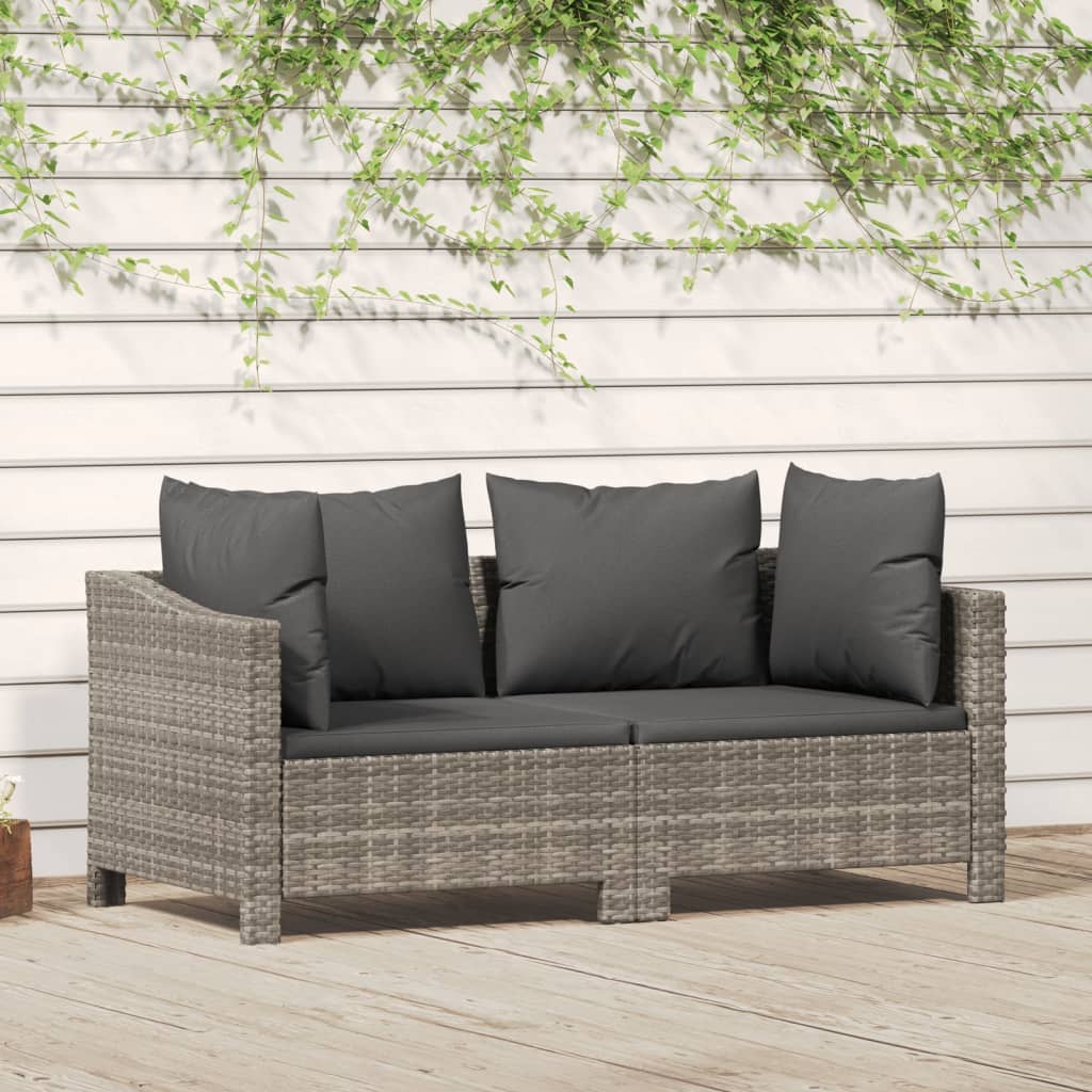 2-tlg. Garten-Lounge-Set mit Kissen Grau Poly Rattan