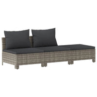 Thumbnail for 3-tlg. Garten-Lounge-Set mit Kissen Grau Poly Rattan