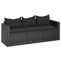 Thumbnail for 3-Sitzer-Gartensofa mit Kissen Schwarz Poly Rattan