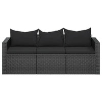 Thumbnail for 3-Sitzer-Gartensofa mit Kissen Schwarz Poly Rattan