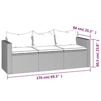 Thumbnail for 3-tlg. Garten-Lounge-Set mit Kissen Grau Poly Rattan