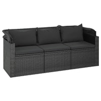 Thumbnail for 3-Sitzer-Gartensofa mit Dach und Fußhocker Schwarz Poly Rattan