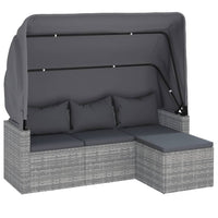 Thumbnail for 3-Sitzer-Gartensofa mit Dach und Fußhocker Grau Poly Rattan