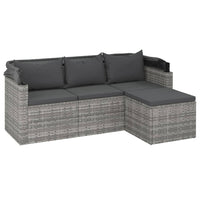 Thumbnail for 3-Sitzer-Gartensofa mit Dach und Fußhocker Grau Poly Rattan