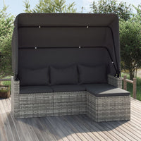 Thumbnail for 3-Sitzer-Gartensofa mit Dach und Fußhocker Grau Poly Rattan