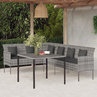 Thumbnail for 2-tlg. Garten-Essgruppe mit Kissen Grau Poly Rattan