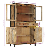 Thumbnail for vidaXL Highboard 100x40x175 cm Massives Raues Mangoholz