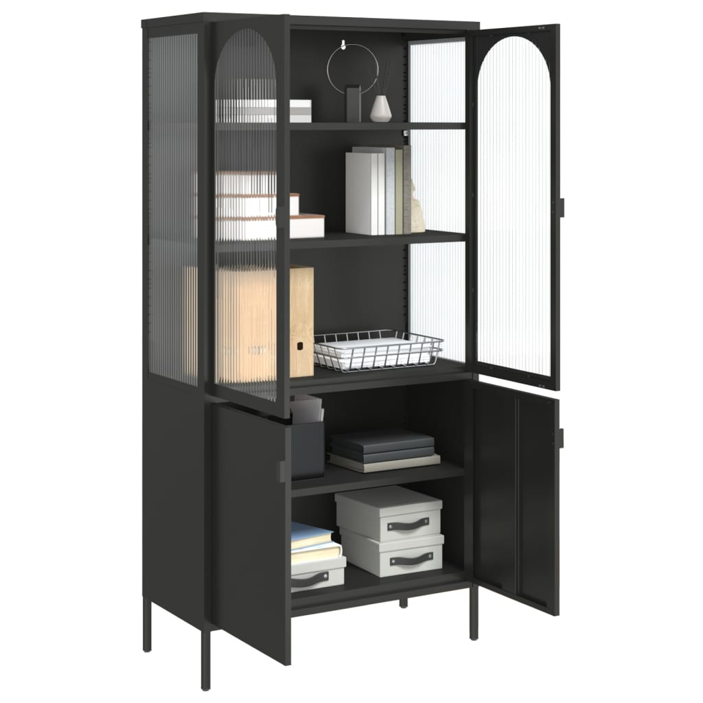 Highboard Schwarz 90x40x180 cm Glas und Stahl