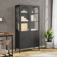 Thumbnail for Highboard Schwarz 90x40x180 cm Glas und Stahl