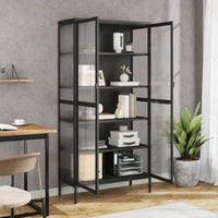 Thumbnail for Highboard Schwarz 85x40x180 cm Glas und Stahl