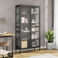 Thumbnail for Highboard Schwarz 85x40x180 cm Glas und Stahl