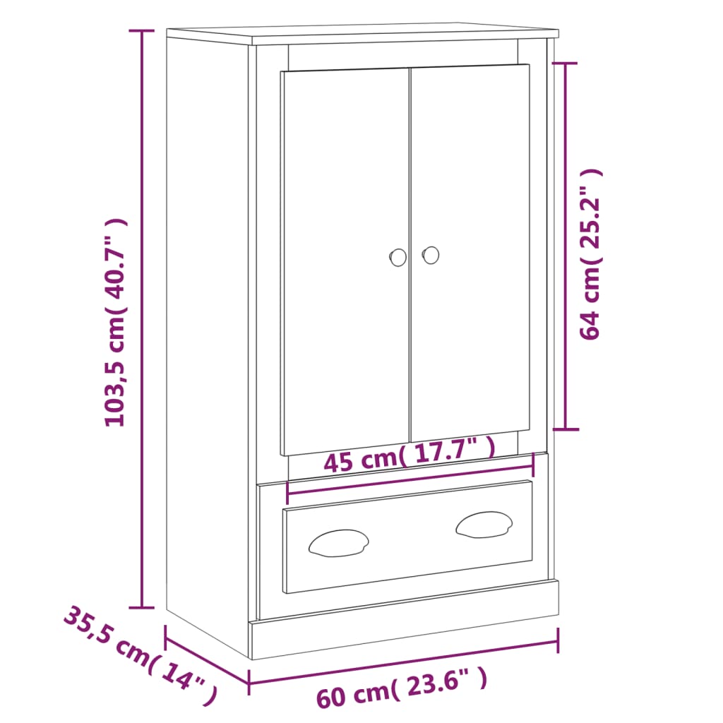 Highboard Braun Eichen-Optik 60x35,5x103,5 cm Holzwerkstoff