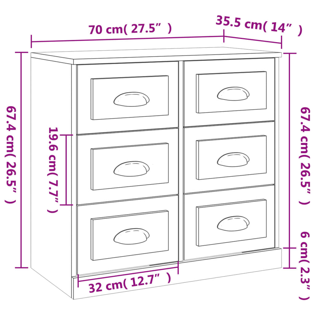 Sideboard Weiß 70x35,5x67,5 cm Holzwerkstoff