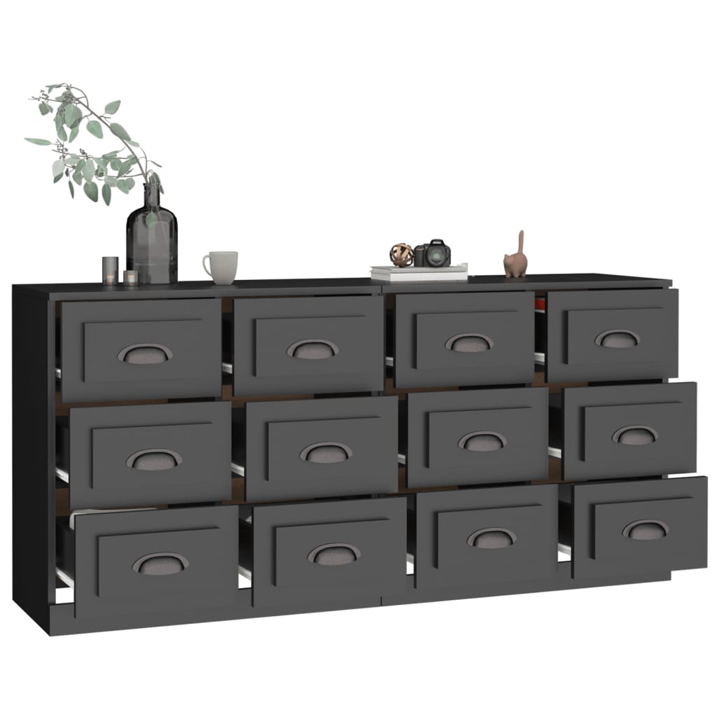 Sideboards 2 Stk. Schwarz Holzwerkstoff