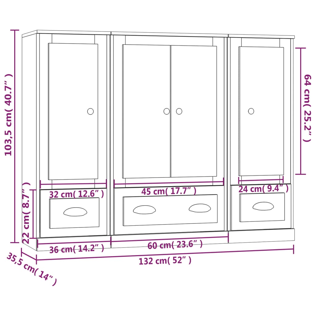 Highboards 3 Stk. Braun Eichen-Optik Holzwerkstoff