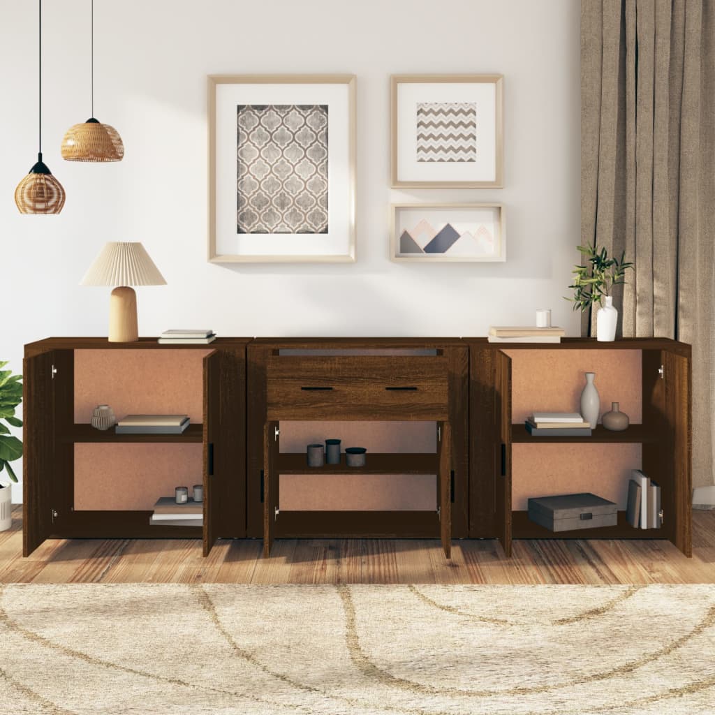 Sideboards 3 Stk. Braun Eichen-Optik Holzwerkstoff