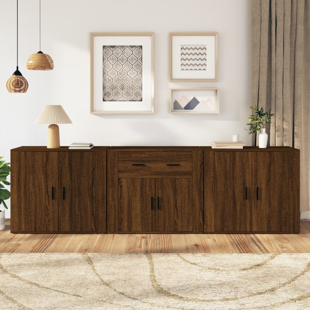 Sideboards 3 Stk. Braun Eichen-Optik Holzwerkstoff