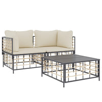 Thumbnail for 3-tlg. Garten-Lounge-Set mit Kissen Anthrazit Poly Rattan
