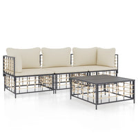 Thumbnail for 4-tlg. Garten-Lounge-Set mit Kissen Anthrazit Poly Rattan