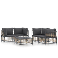 Thumbnail for 5-tlg. Garten-Lounge-Set mit Kissen Anthrazit Poly Rattan