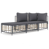 Thumbnail for 3-tlg. Garten-Lounge-Set mit Kissen Anthrazit Poly Rattan