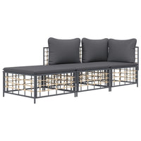 Thumbnail for 3-tlg. Garten-Lounge-Set mit Kissen Anthrazit Poly Rattan