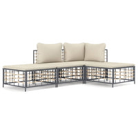 Thumbnail for 4-tlg. Garten-Lounge-Set mit Kissen Anthrazit Poly Rattan